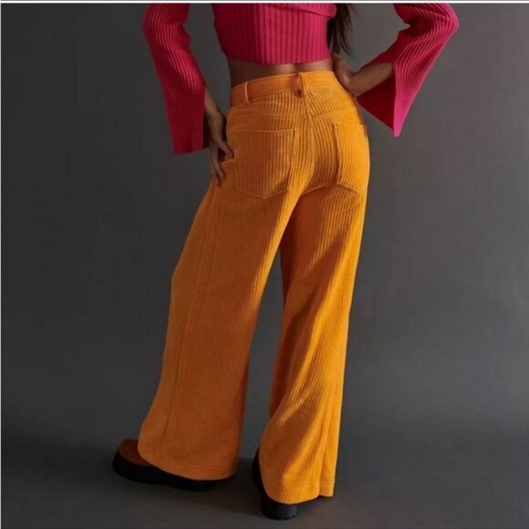 Urban Outfitters UO Lena Chenille Wide Leg Pants Pumpkin Orange Women’s Size 8 - Picture 5 of 10